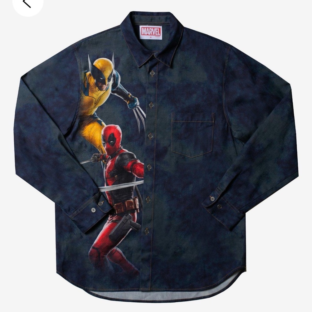 Marvel Deadpool Wolverine Navy Button Up Shirt